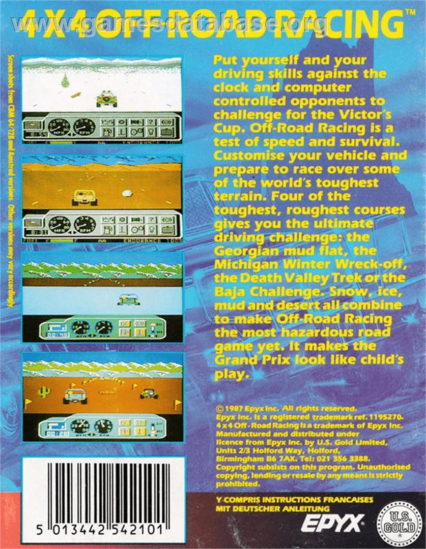4x4 Off-Road Racing - Amstrad CPC - Artwork - Box Back