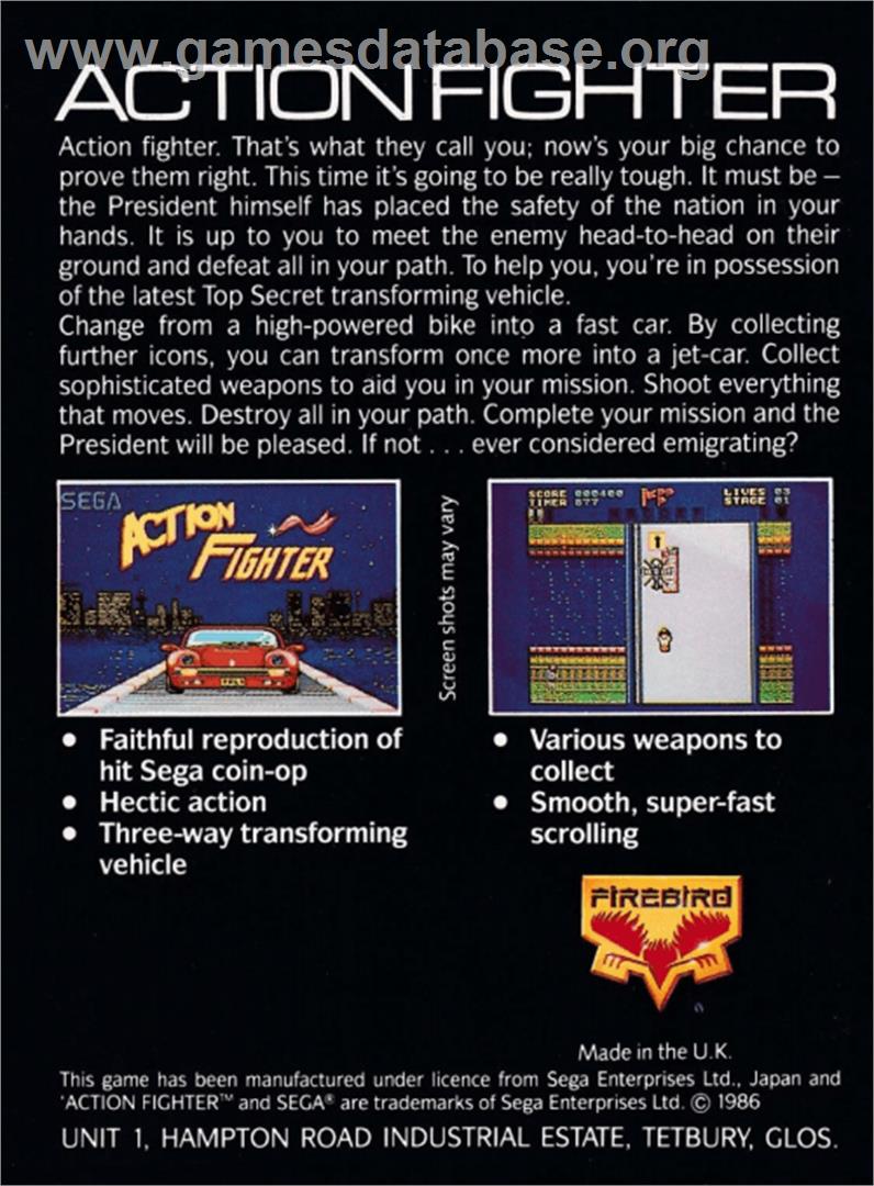 Action Fighter - Amstrad CPC - Artwork - Box Back