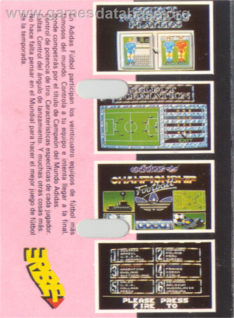 Adidas Championship Football - Amstrad CPC - Artwork - Box Back