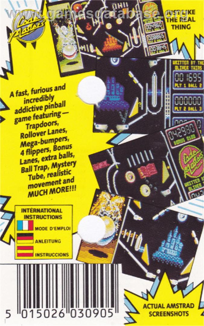 Advanced Pinball Simulator - Amstrad CPC - Artwork - Box Back