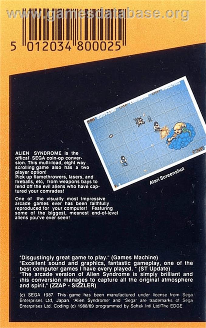 Alien Syndrome - Amstrad CPC - Artwork - Box Back