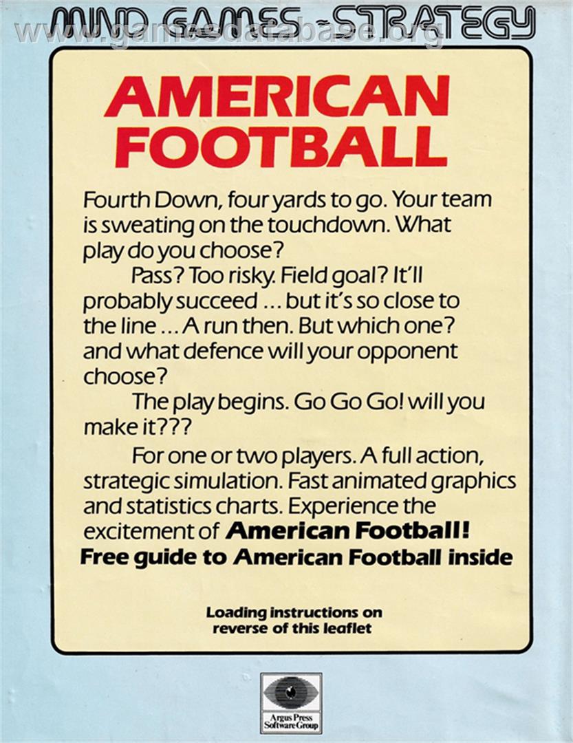 American Football - Amstrad CPC - Artwork - Box Back