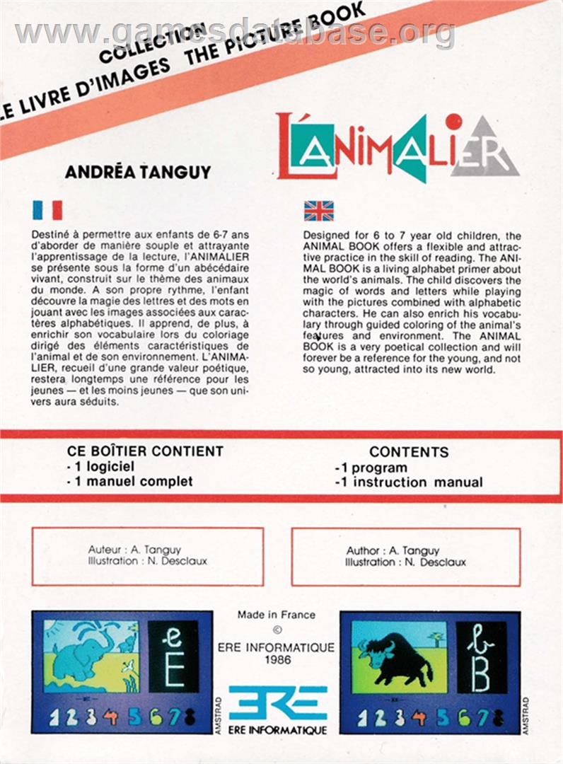 Animalier, L' - Amstrad CPC - Artwork - Box Back
