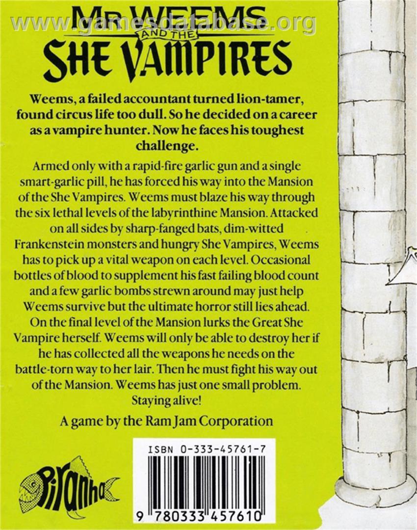 Astonishing Adventures of Mr. Weems and the She Vampires - Amstrad CPC - Artwork - Box Back