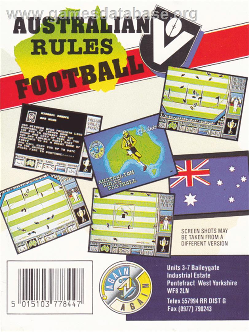 Australian Rules Football - Amstrad CPC - Artwork - Box Back
