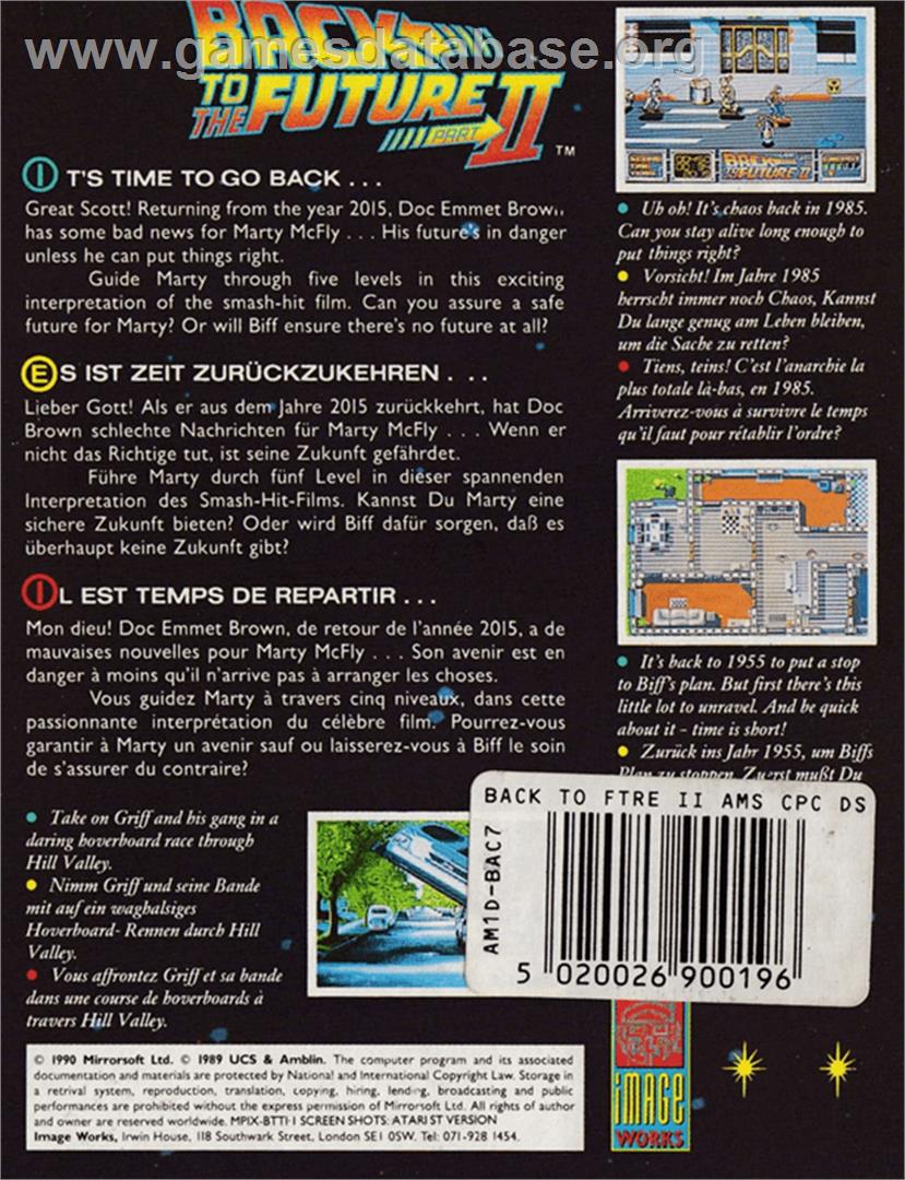 Back To The Future Part 2 - Amstrad CPC - Artwork - Box Back
