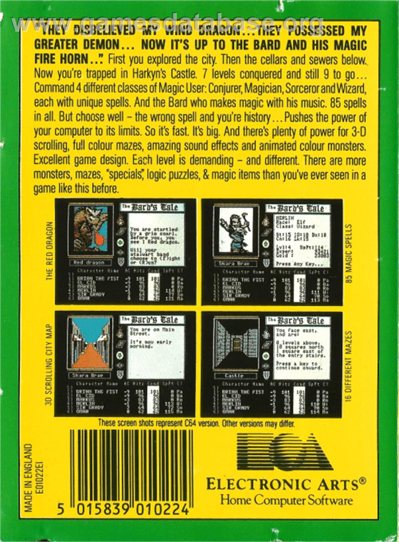 Bard's Tale, The - Amstrad CPC - Artwork - Box Back