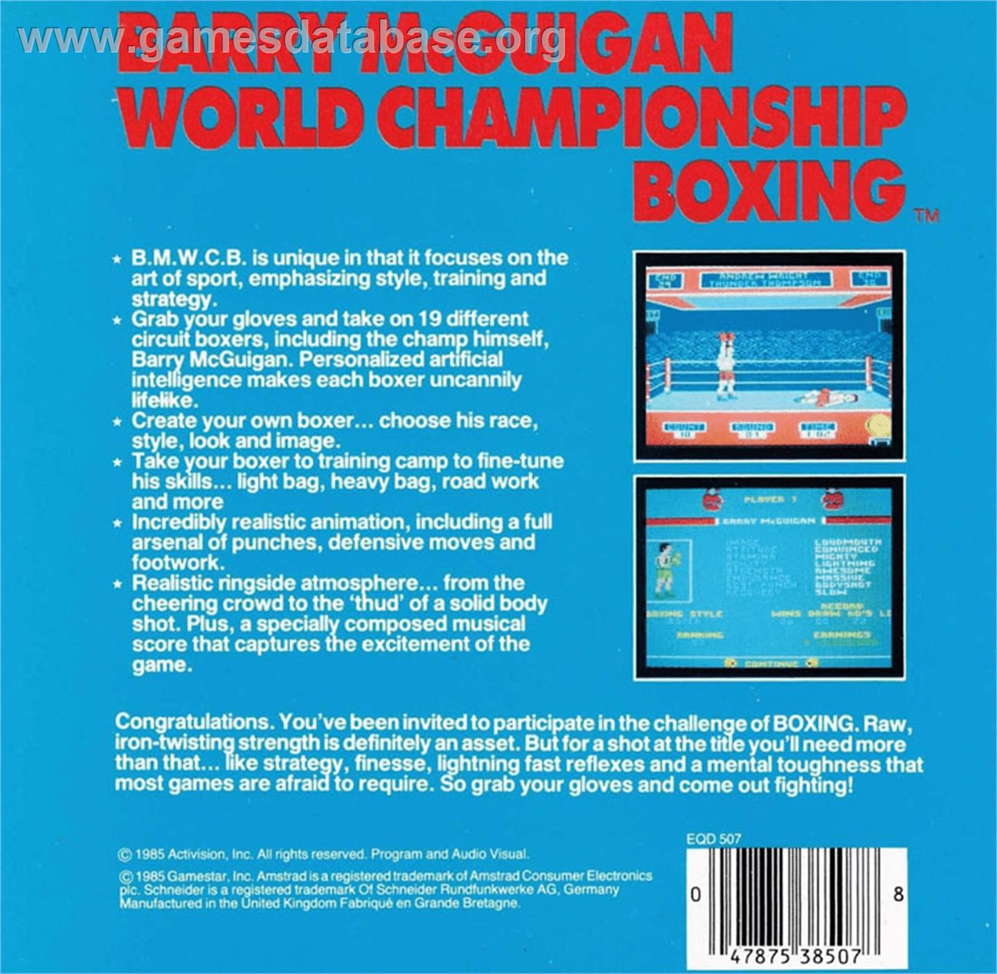 Barry McGuigan World Championship Boxing - Amstrad CPC - Artwork - Box Back