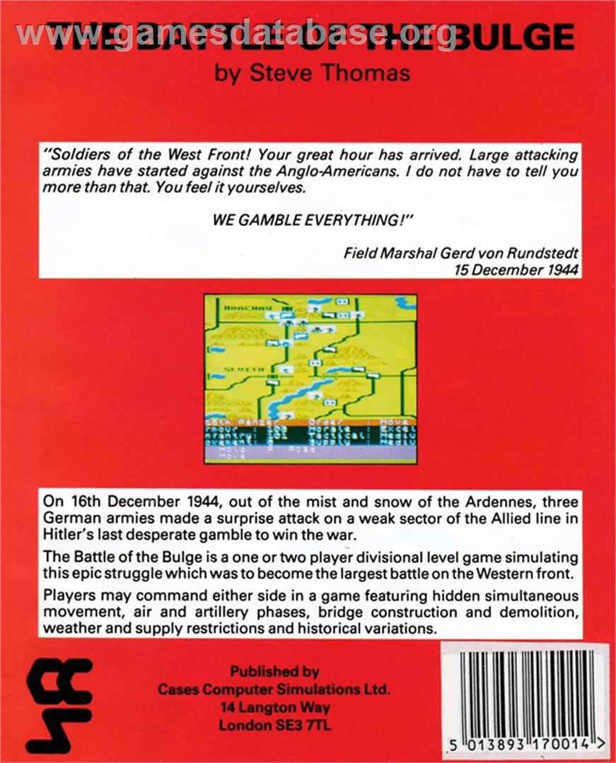 Battle Of The Bulge - Amstrad CPC - Artwork - Box Back
