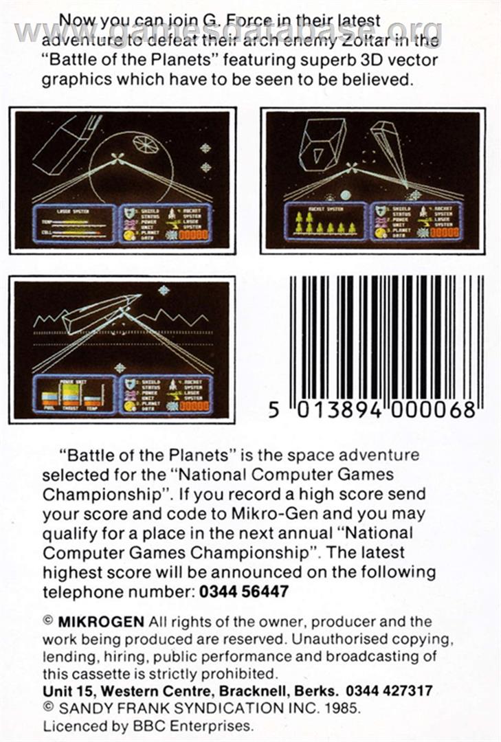 Battle Of The Planets - Amstrad CPC - Artwork - Box Back