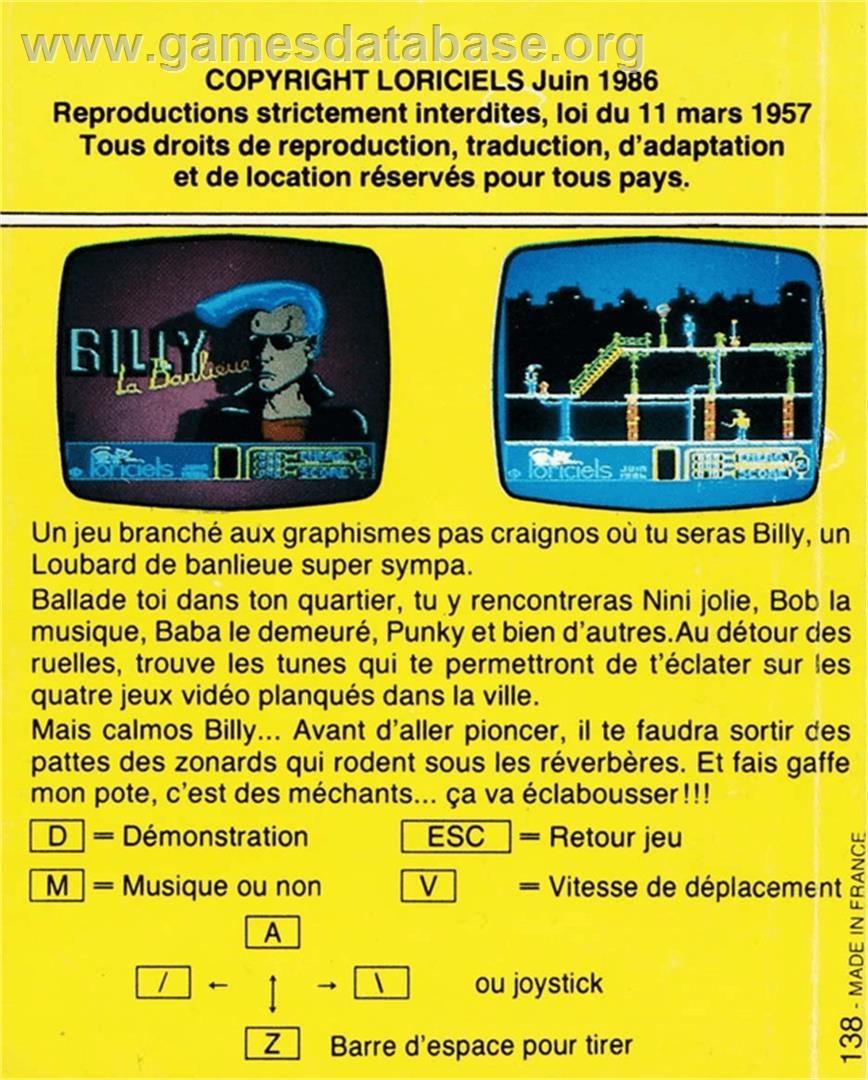 Billy la Banlieue - Amstrad CPC - Artwork - Box Back
