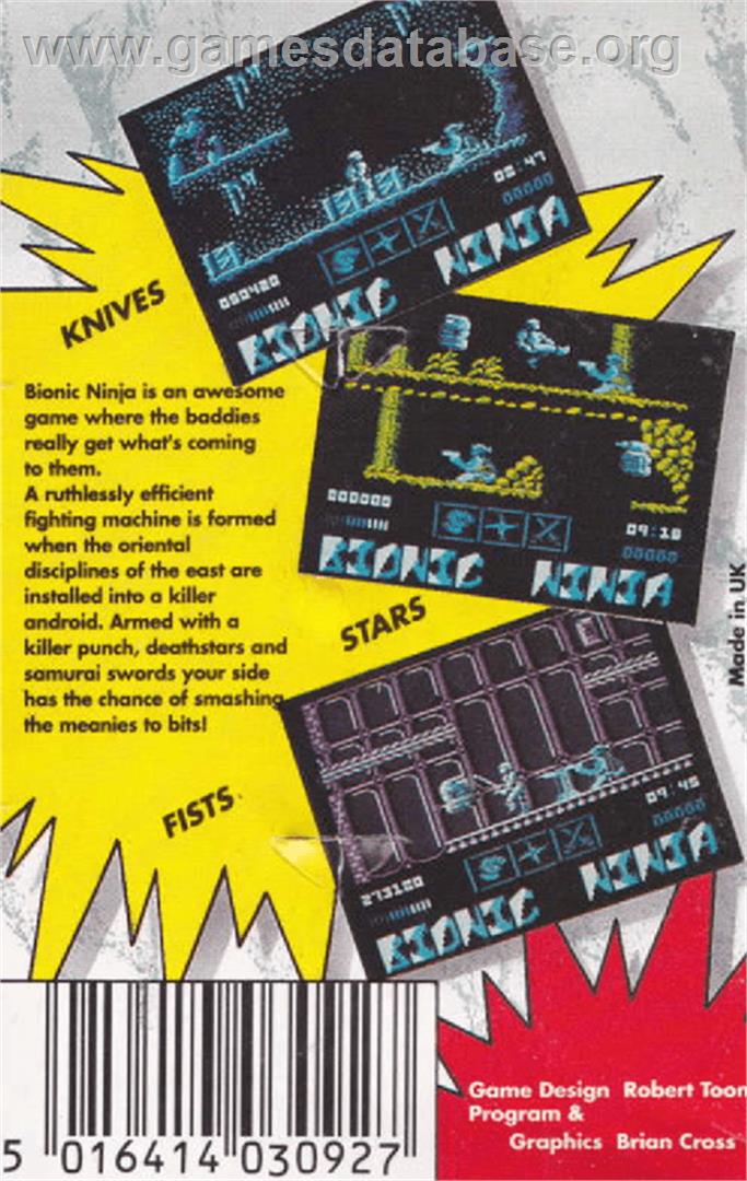 Bionic Ninja - Amstrad CPC - Artwork - Box Back