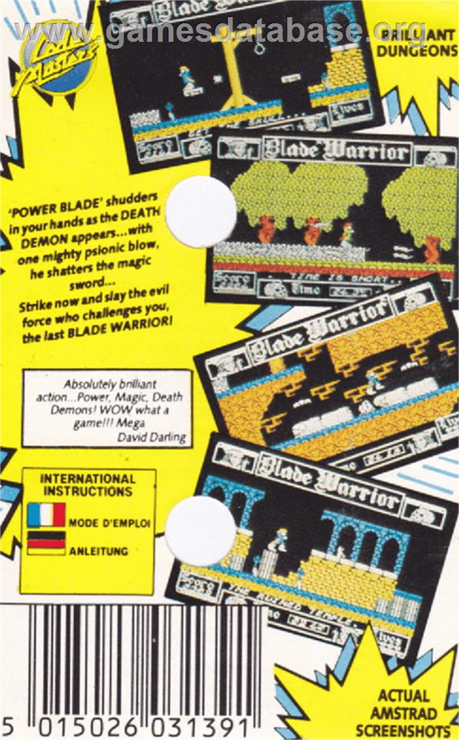 Blade Warrior - Amstrad CPC - Artwork - Box Back