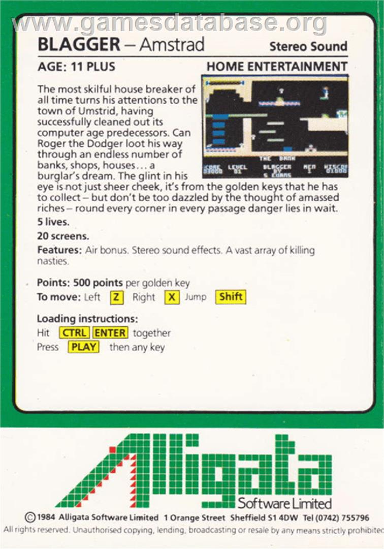 Blagger - Amstrad CPC - Artwork - Box Back