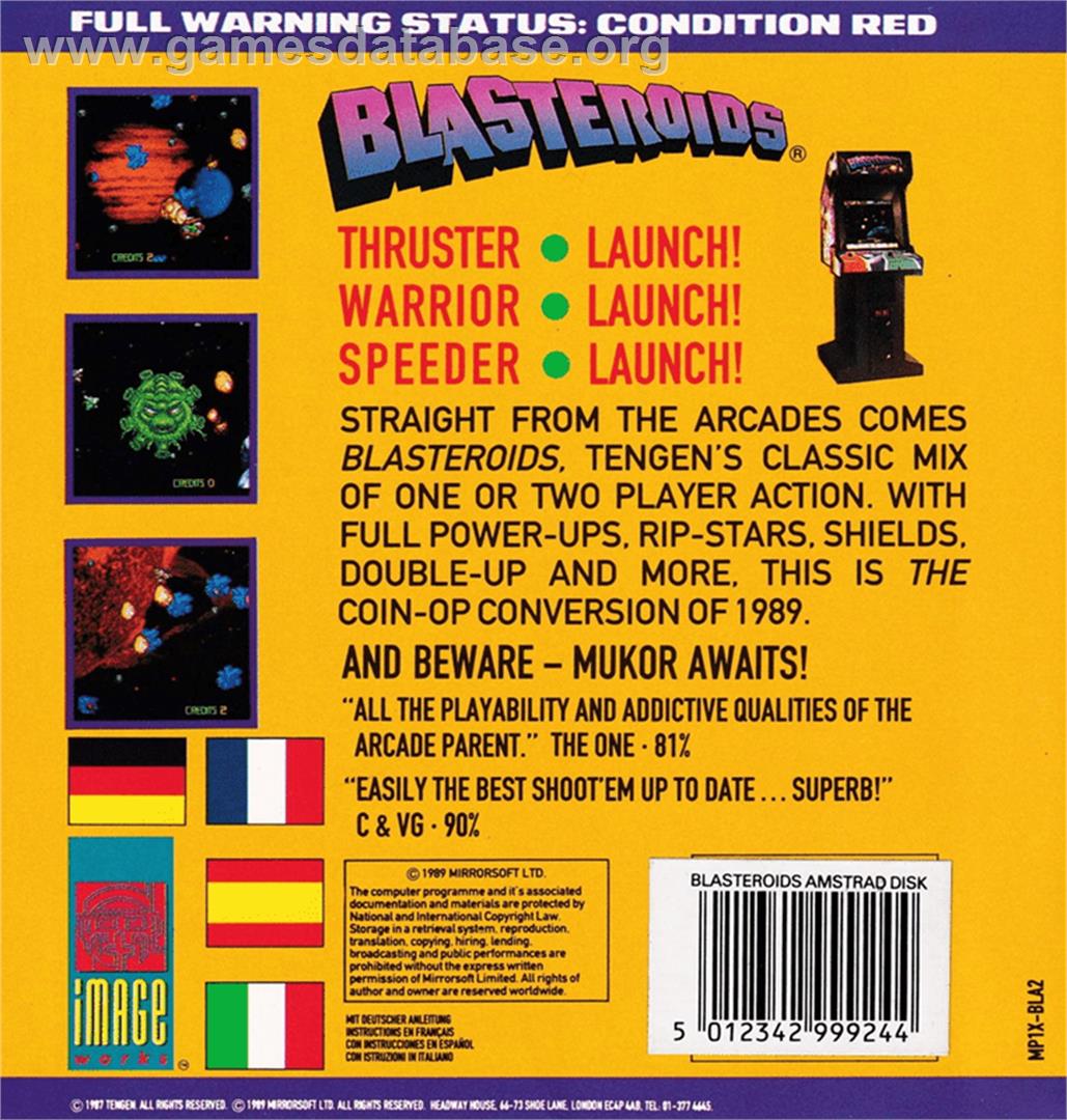 Blasteroids - Amstrad CPC - Artwork - Box Back