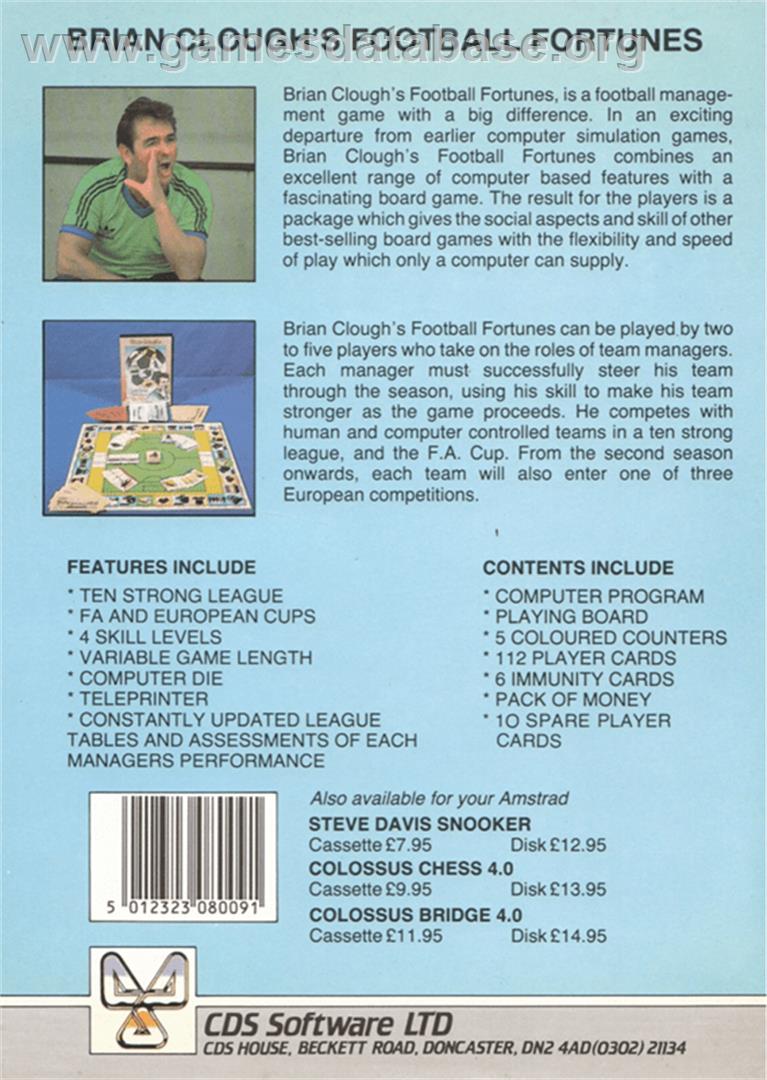 Brian Clough's Football Fortunes - Amstrad CPC - Artwork - Box Back