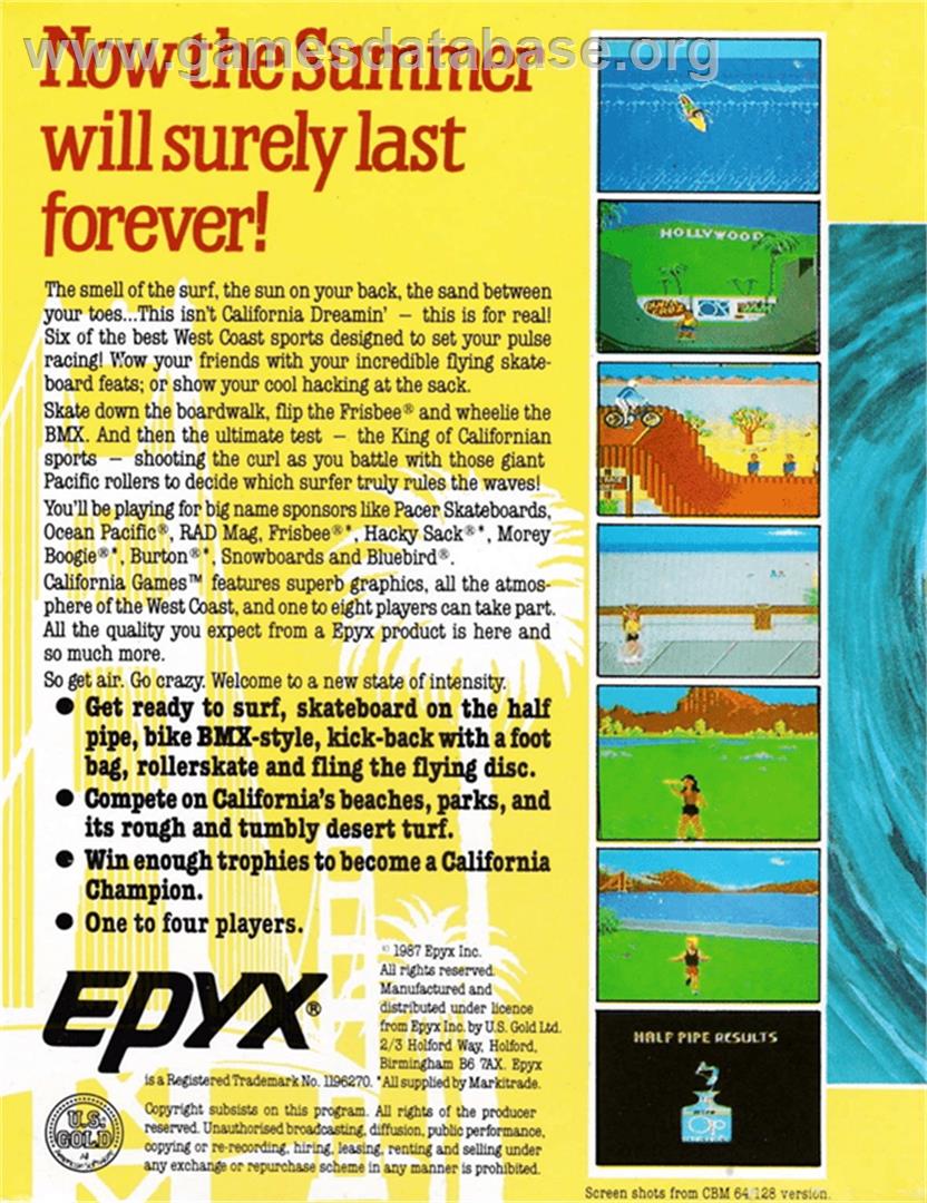 California Games - Amstrad CPC - Artwork - Box Back