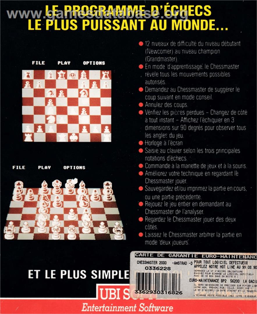 Chessmaster 2000 - Amstrad CPC - Artwork - Box Back