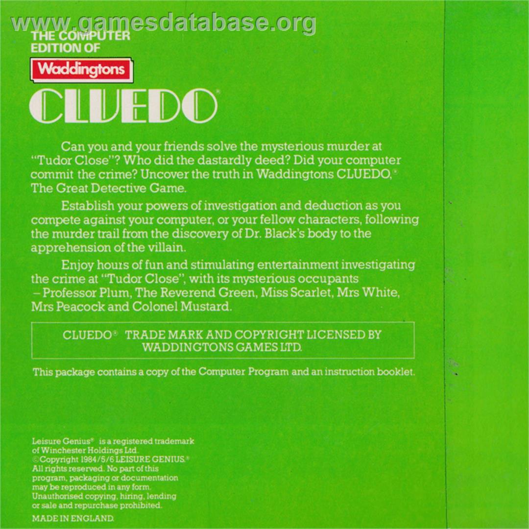 Cluedo - Amstrad CPC - Artwork - Box Back
