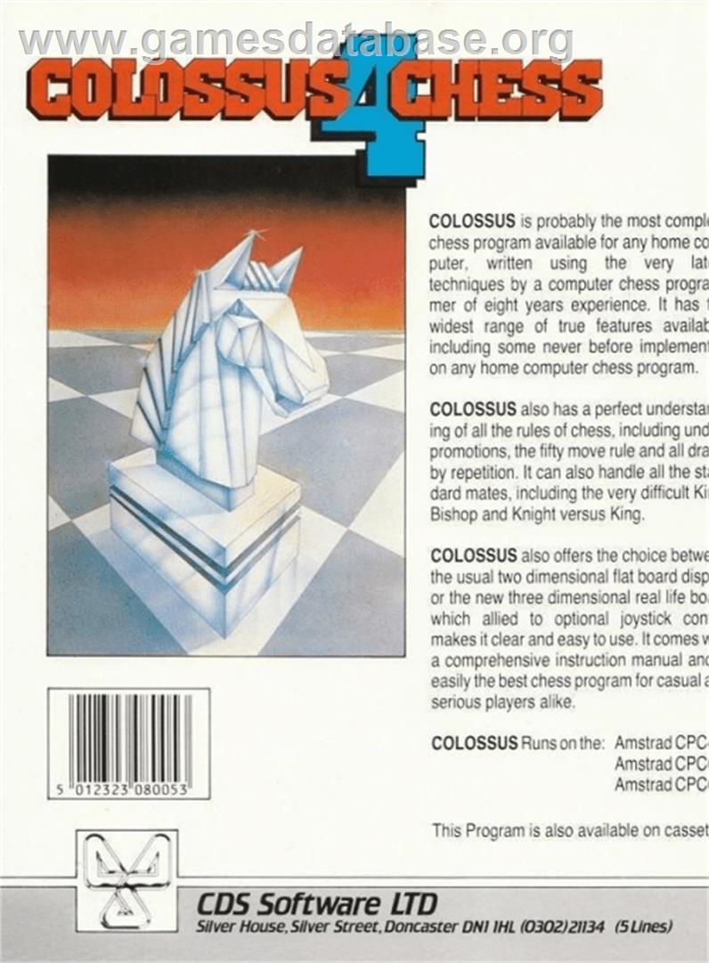 Colossus Chess 4 - Amstrad CPC - Artwork - Box Back
