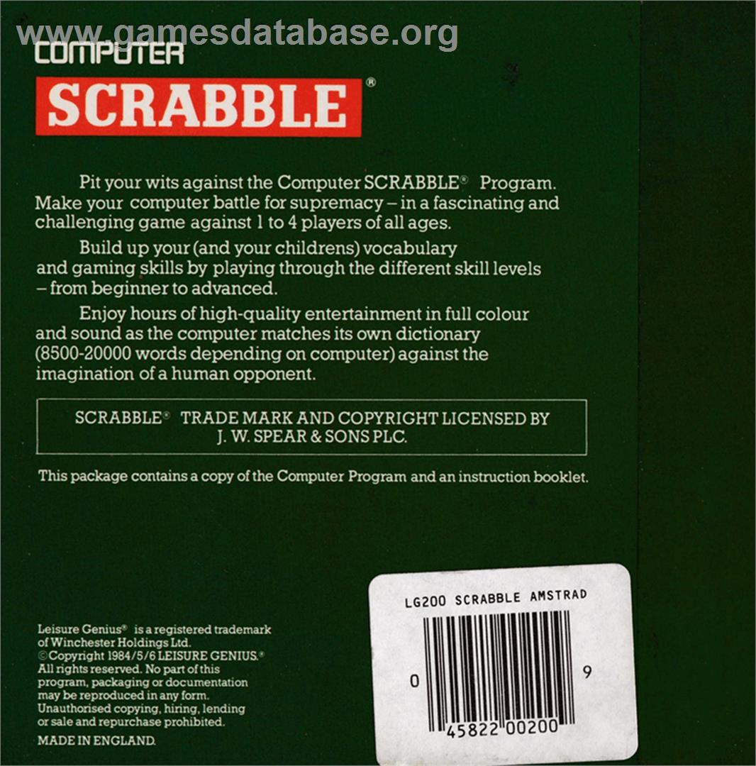 Computer Scrabble - Amstrad CPC - Artwork - Box Back