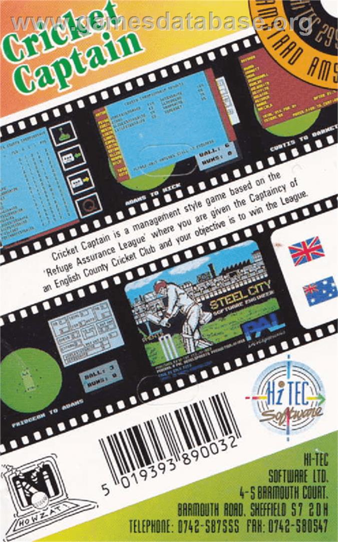 Cricket Captain (Hi-Tec) - Amstrad CPC - Artwork - Box Back