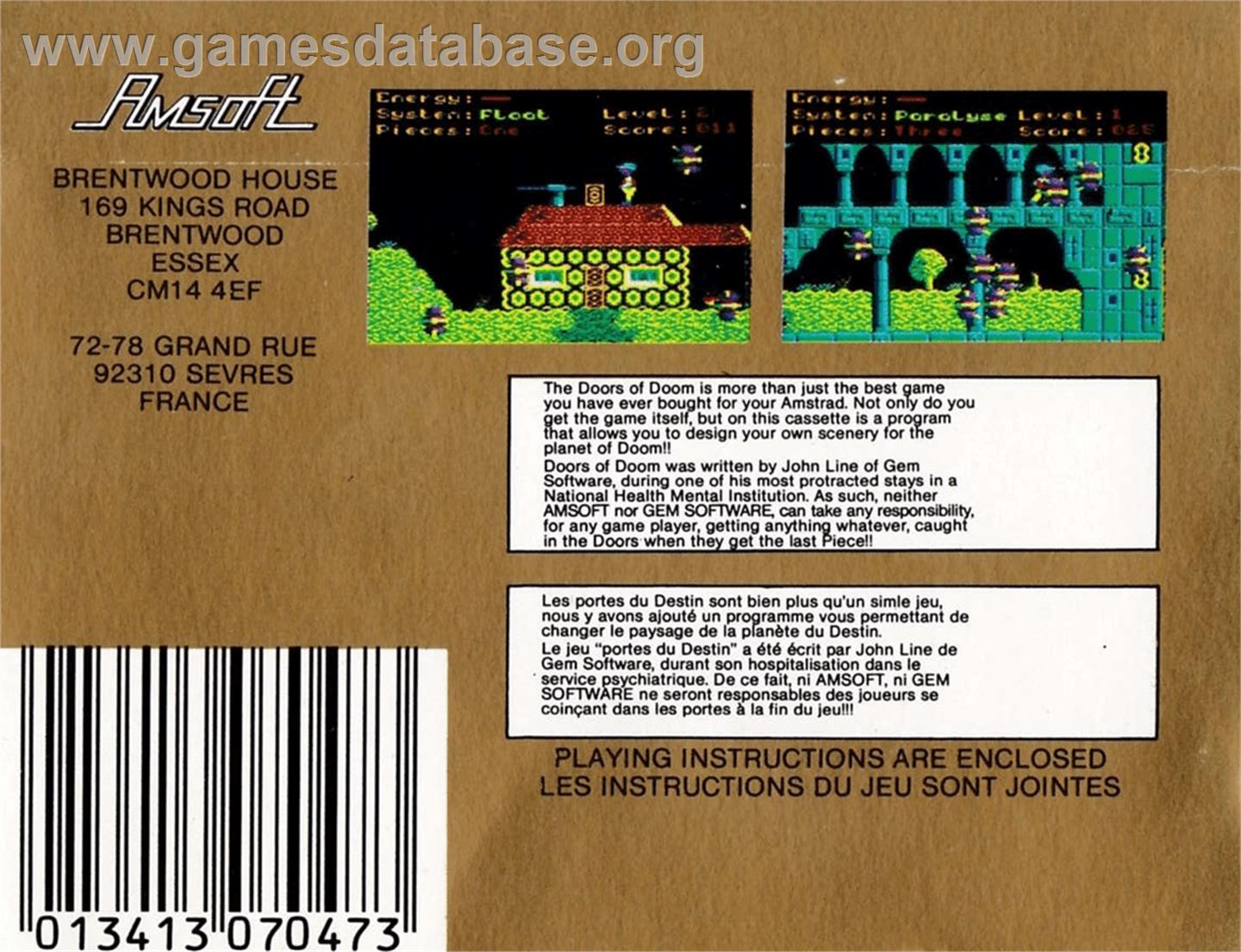 Doors Of Doom - Amstrad CPC - Artwork - Box Back