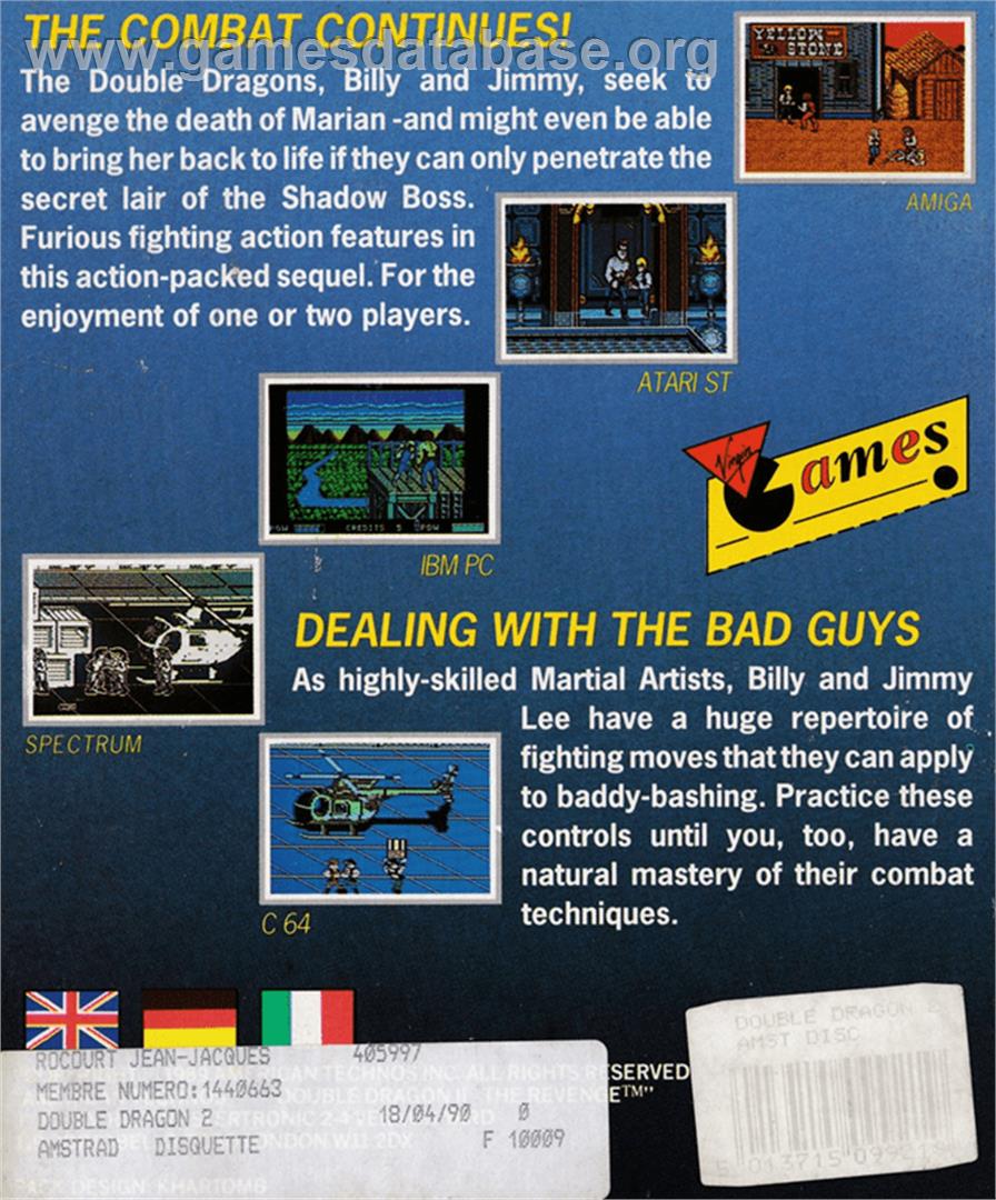 Double Dragon 2 - The Revenge - Amstrad CPC - Artwork - Box Back