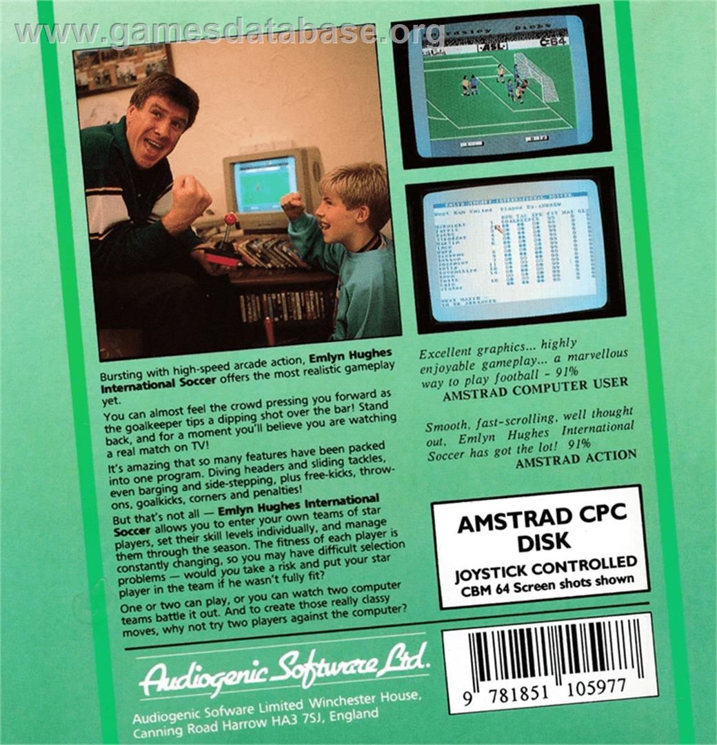 Emlyn Hughes International Soccer - Amstrad CPC - Artwork - Box Back