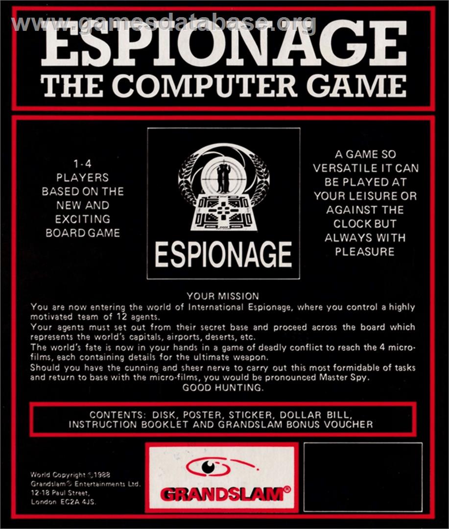 Espionage - Amstrad CPC - Artwork - Box Back