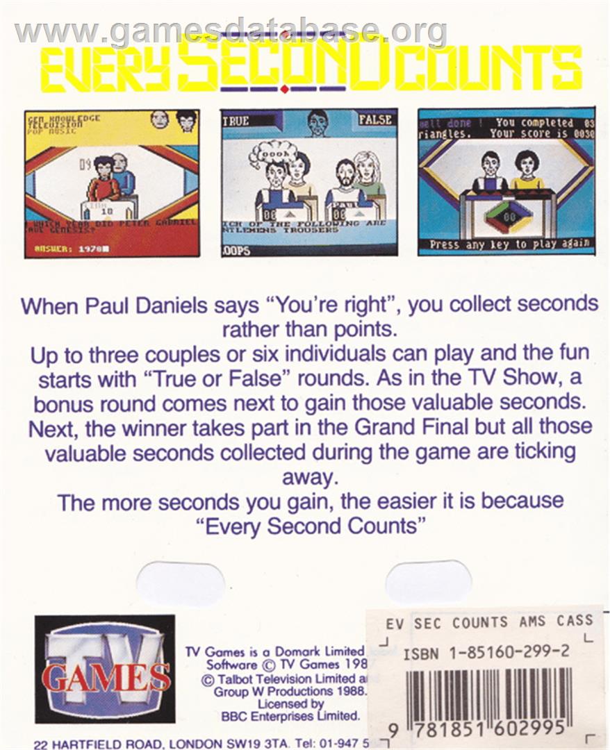 Every Second Counts - Amstrad CPC - Artwork - Box Back