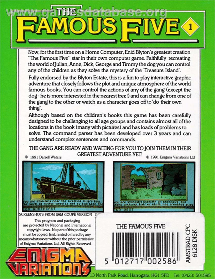 Famous Five, The - Five On A Treasure Island - Amstrad CPC - Artwork - Box Back