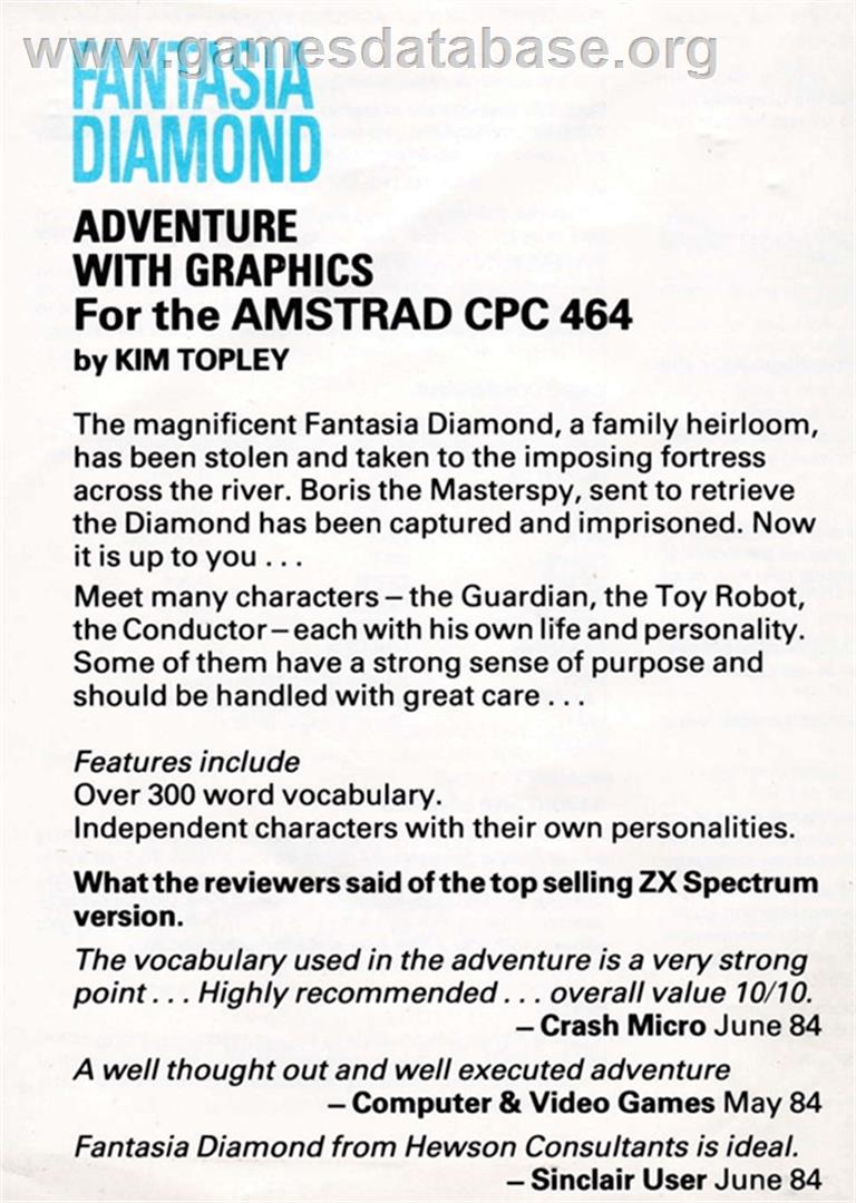 Fantasia Diamond - Amstrad CPC - Artwork - Box Back