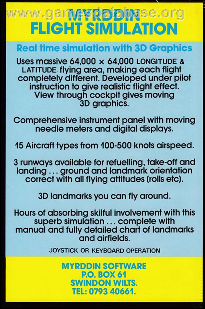 Flight Simulation - Amstrad CPC - Artwork - Box Back