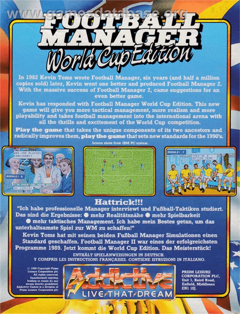 Football Manager - World Cup Edition - Amstrad CPC - Artwork - Box Back
