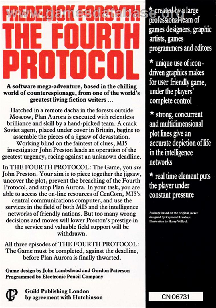 Fourth Protocol, The - Amstrad CPC - Artwork - Box Back