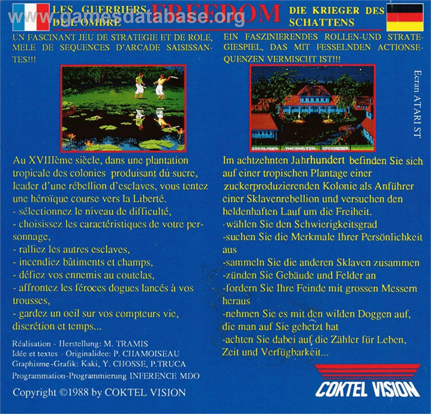 Freedom: Rebels in the Darkness - Amstrad CPC - Artwork - Box Back
