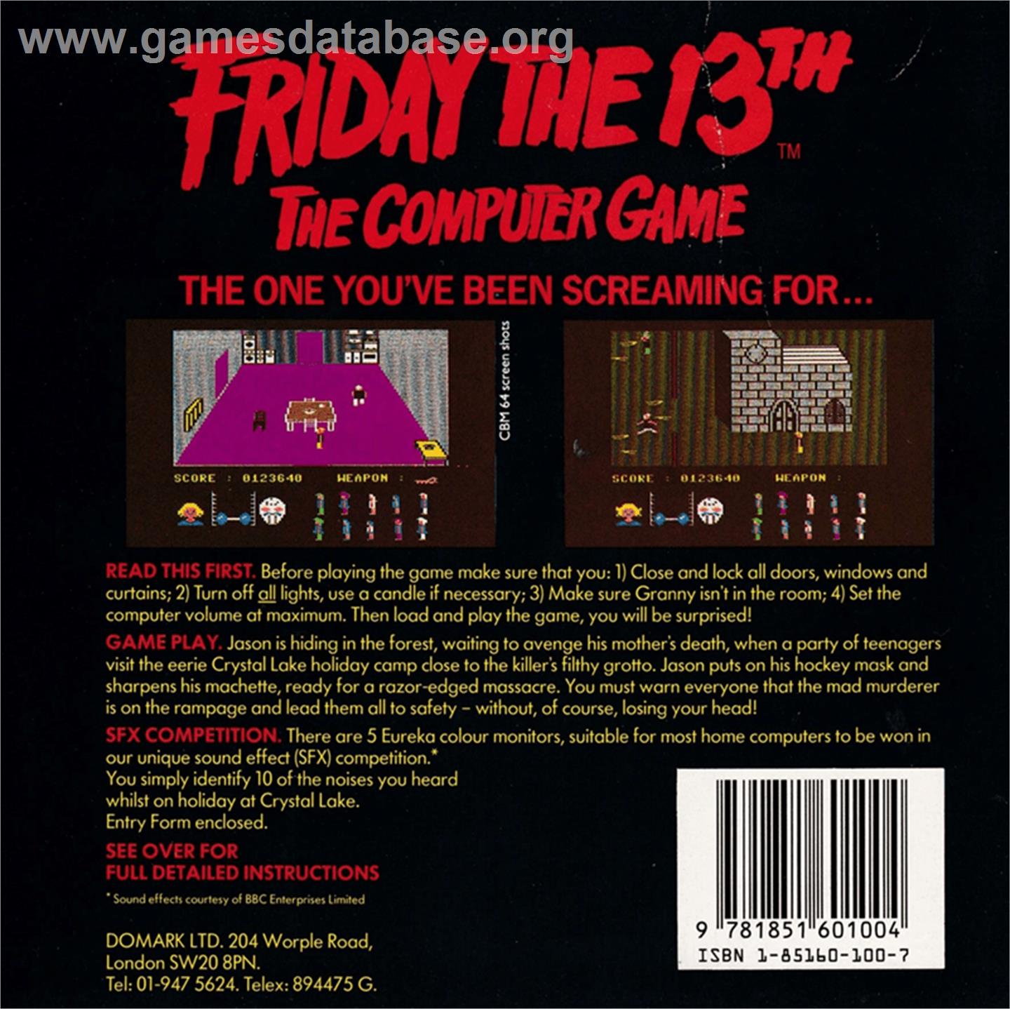 Friday the 13th - Amstrad CPC - Artwork - Box Back