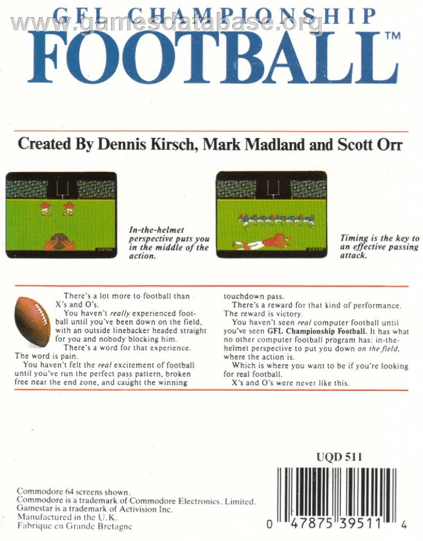 GFL Championship Football - Amstrad CPC - Artwork - Box Back