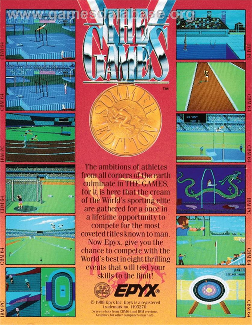 Games, The - Summer Edition - Amstrad CPC - Artwork - Box Back