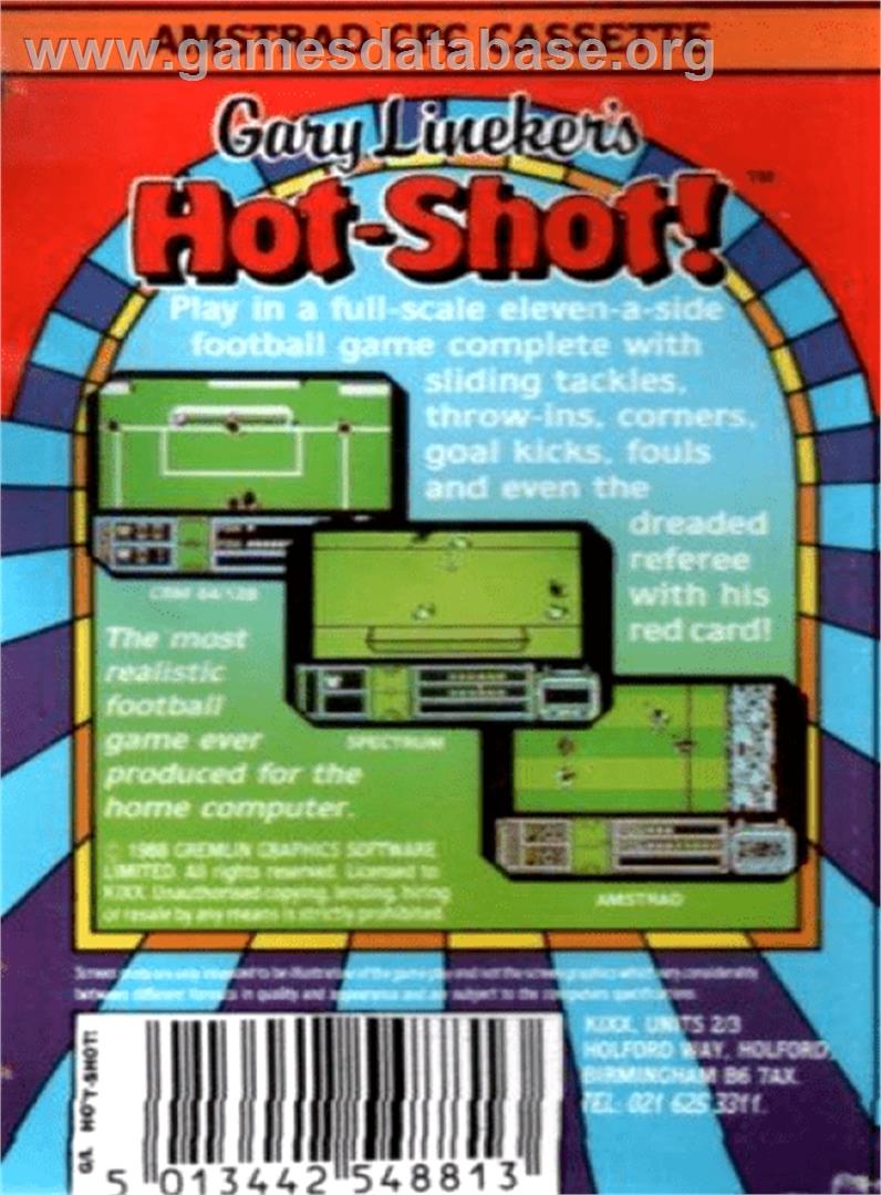 Gary Lineker's Hot-Shot! - Amstrad CPC - Artwork - Box Back