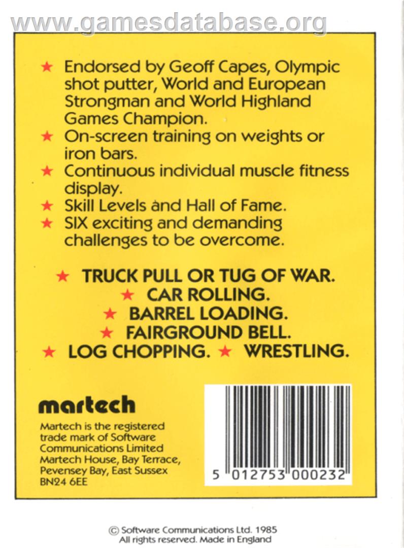 Geoff Capes Strongman - Amstrad CPC - Artwork - Box Back
