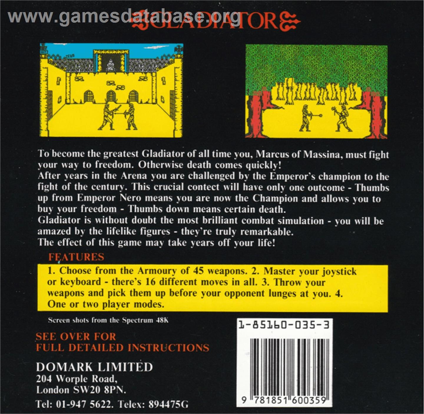 Gladiator - Amstrad CPC - Artwork - Box Back