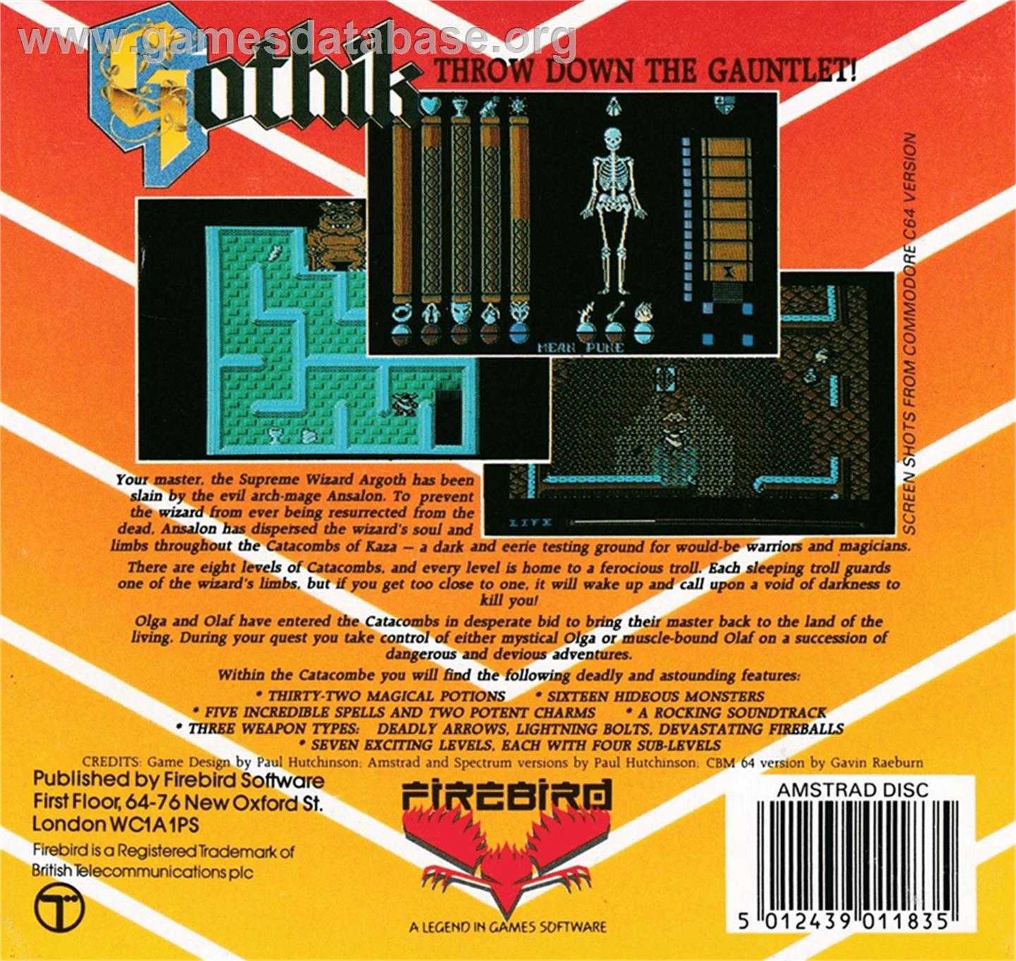 Gothik - Amstrad CPC - Artwork - Box Back