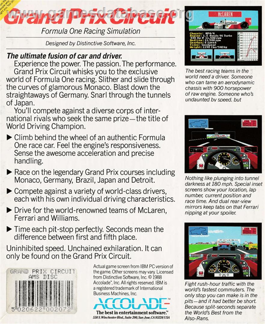 Grand Prix Circuit - Amstrad CPC - Artwork - Box Back