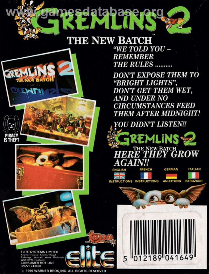 Gremlins 2 - The New Batch - Amstrad CPC - Artwork - Box Back