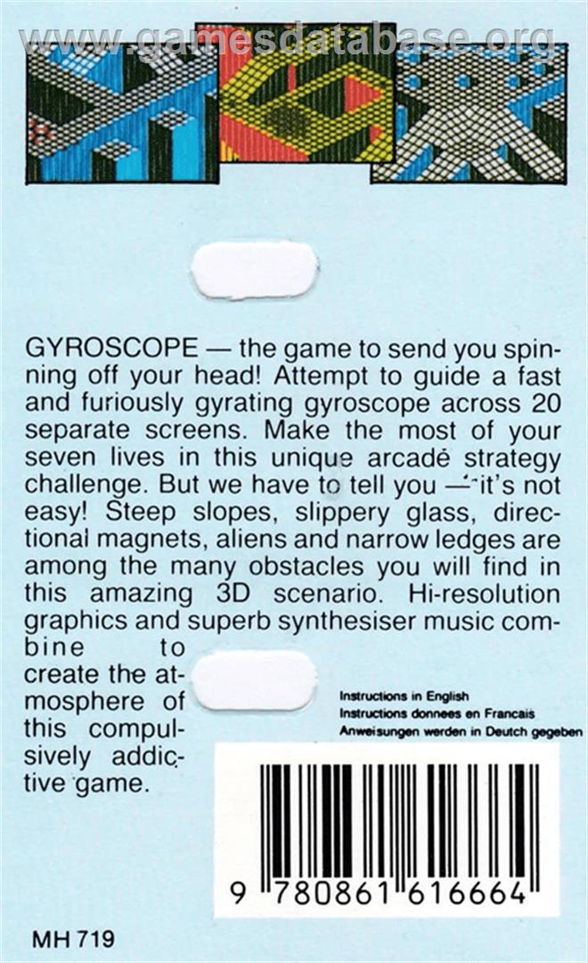 Gyroscope - Amstrad CPC - Artwork - Box Back