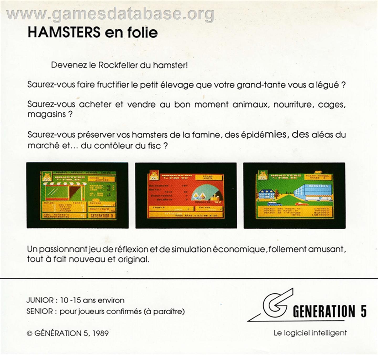 Hamsters En Folie - Amstrad CPC - Artwork - Box Back