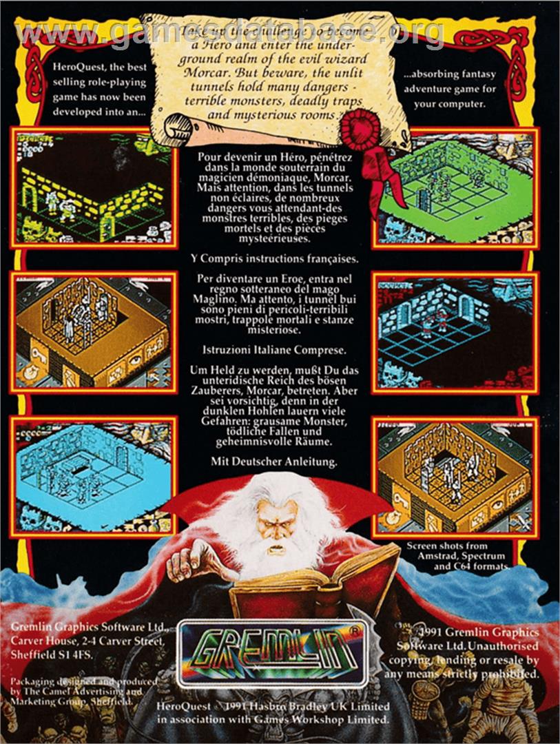 Hero Quest: Return of the Witch Lord - Amstrad CPC - Artwork - Box Back