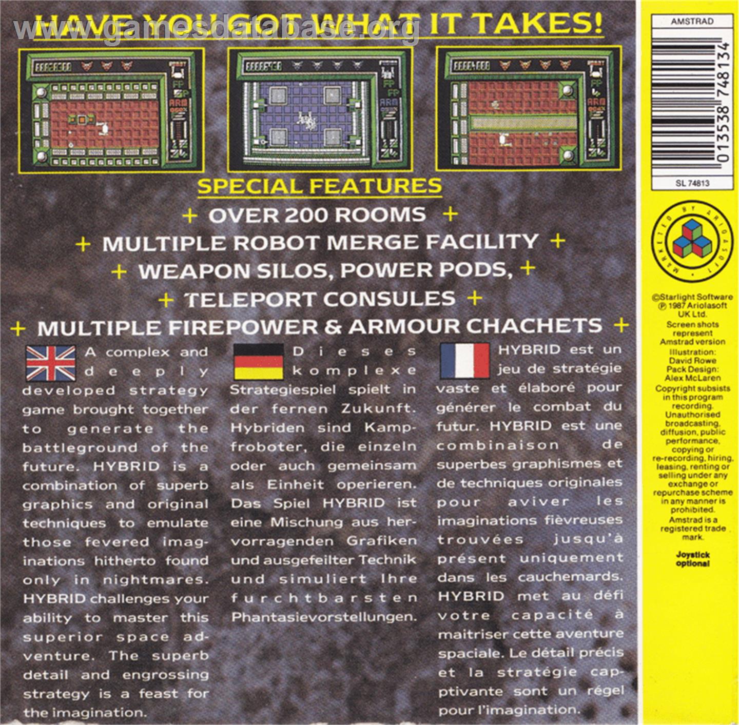 Hybrid - Amstrad CPC - Artwork - Box Back